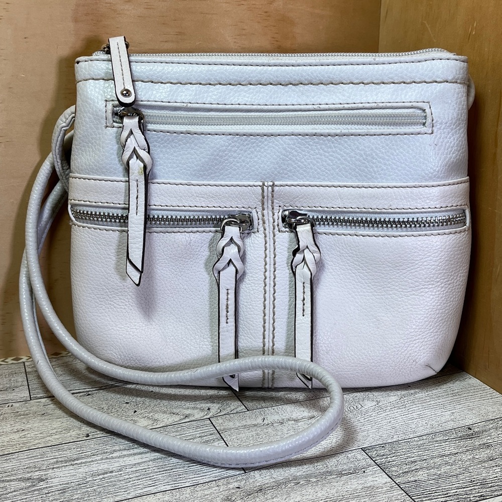 EUC Tignanello Two Toned White Leather Multi Compartment Crossbody